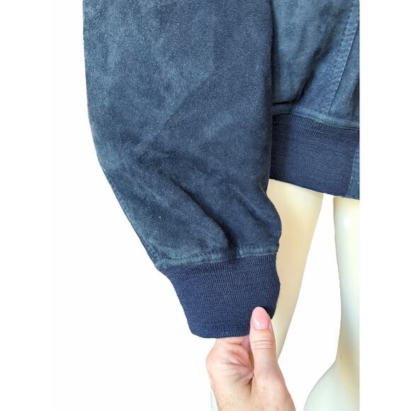 Bally Reversible Blue Suede Leather Bomber Jacket Vintage Sz 46 - Picture 5 of 16